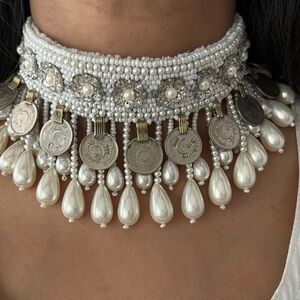 Pearl and old coin choker